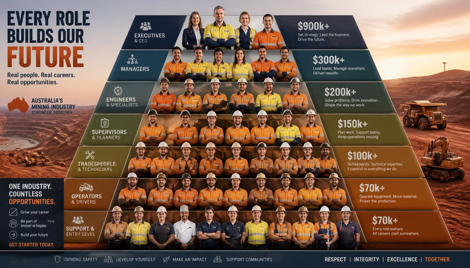 Highest Paying Mine Jobs Salary >> Every Mine Job Ranked in Australia — Chart Pyramid Version — Image created by www.australian-mining-jobs.com/mining-salary-guide-by-role