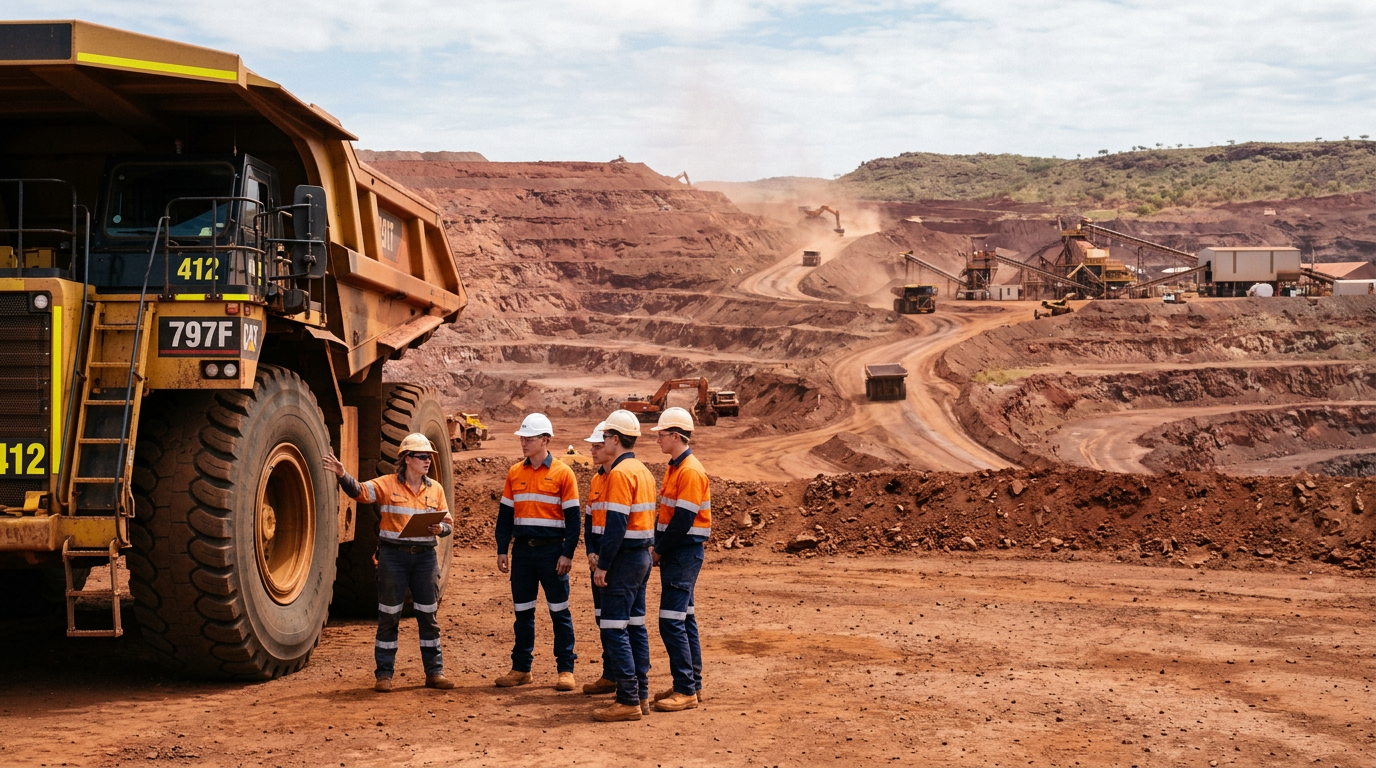 How to Land an Entry-Level FIFO Dump Truck Traineeship: The Clean-Skin Guide — Australian mine site scene — Image created by www.australian-mining-jobs.com