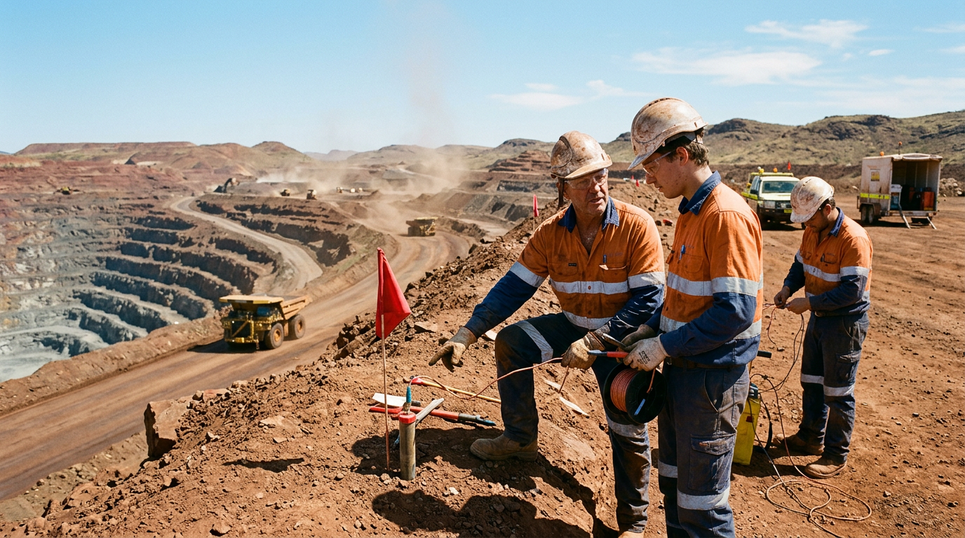 Australian mining equipment and FIFO operations supporting The FIFO Blast Crew Pathway: How to Get Hired as a Shotfirer's Assistant — Image created by www.australian-mining-jobs.com