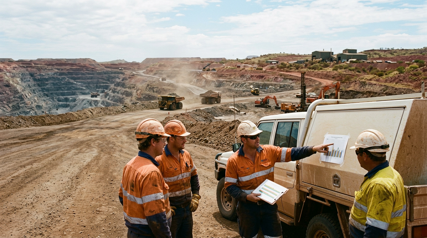 FIFO Rosters Explained: How to Choose the Right Swing for Your Pay and Lifestyle — Australian mine site scene — Image created by www.australian-mining-jobs.com