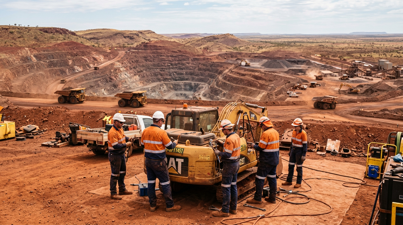 Australian mining workers in hi-vis relating to The FIFO Shutdown Pathway: How to Break into Australian Mining via Short-Term Shuts — Image created by www.australian-mining-jobs.com