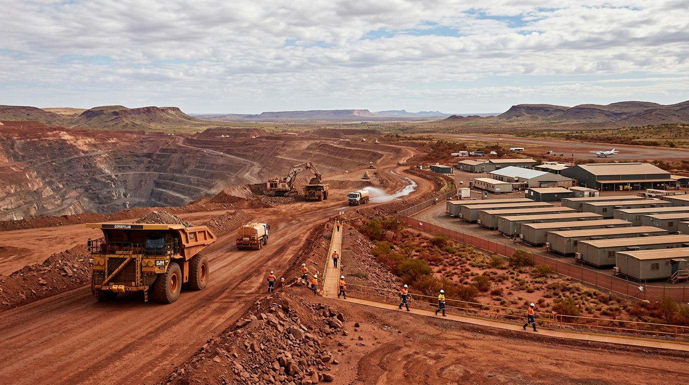 Australian mining equipment and FIFO operations supporting The FIFO Shutdown Pathway: How to Break into Australian Mining via Short-Term Shuts — Image created by www.australian-mining-jobs.com