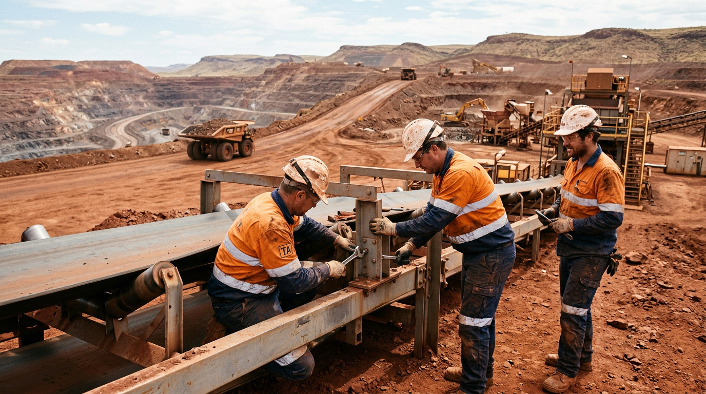 Australian mining workers in hi-vis relating to The FIFO Trade Assistant (TA) Pathway: How to Get Hired in Mining Workshops and Fixed Plants — Image created by www.australian-mining-jobs.com