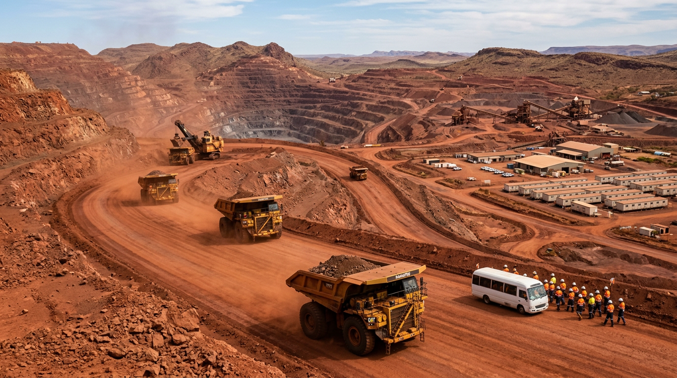 Australian mining equipment and FIFO operations supporting The Interstate FIFO Strategy: How to Land a WA Mining Job from the Eastern States — Image created by www.australian-mining-jobs.com