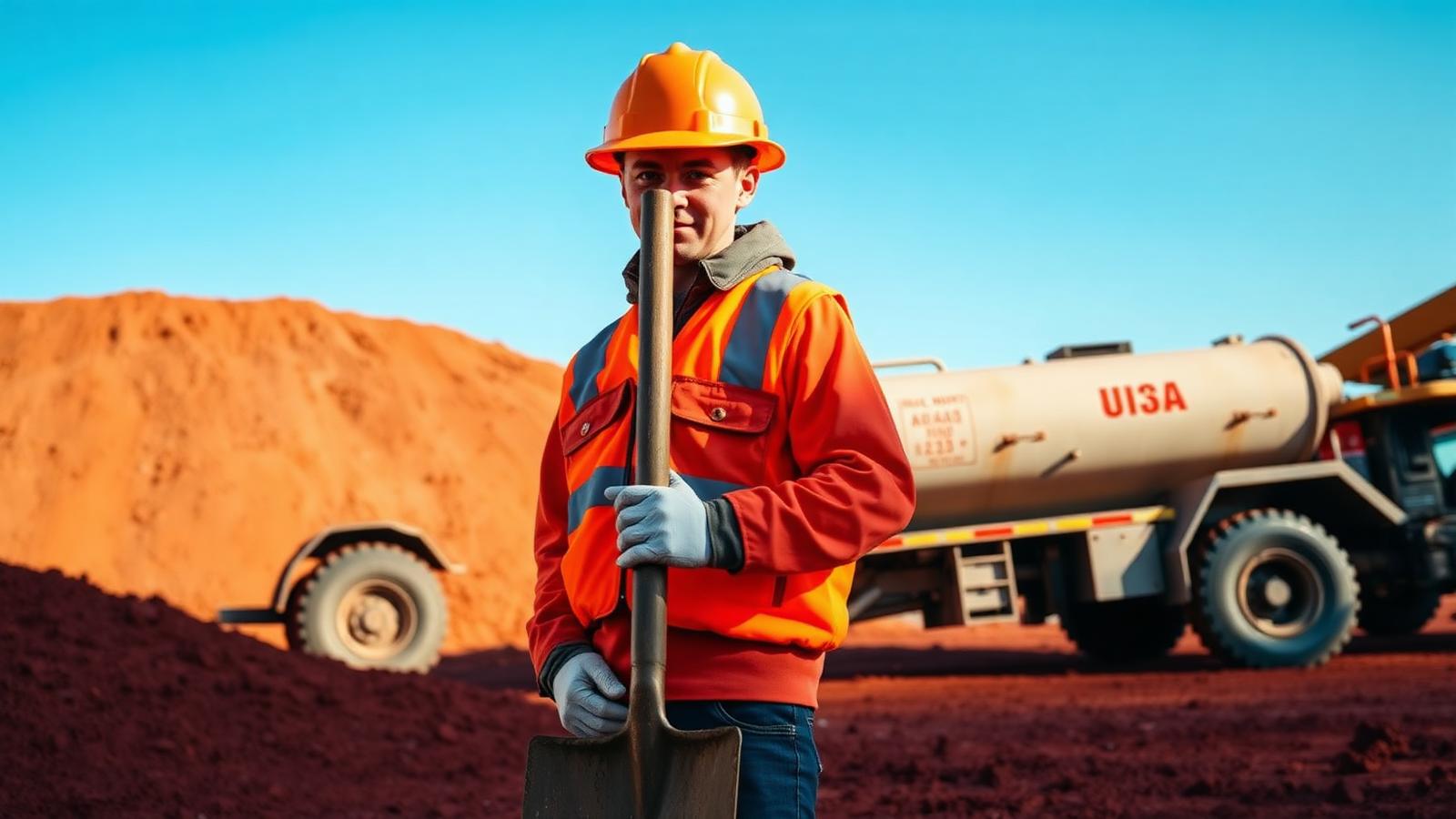 Entry level FIFO worker in hi-vis at a Pilbara iron ore mine site — Image created by www.australian-mining-jobs.com