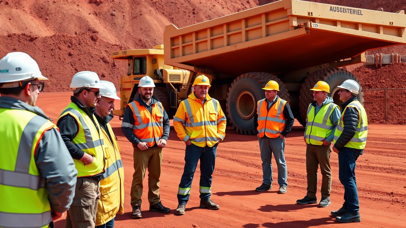 New Australian mine site workers at a site induction in hi-vis — Image created by www.australian-mining-jobs.com