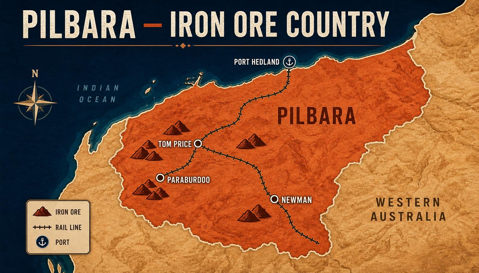 Region Pilbara Map — Australian Mining Jobs Photo Gallery — Highest Paying Mine Jobs Salary >> Every Mine Job Ranked in Australia — www.australian-mining-jobs.com/mining-salary-guide-by-role