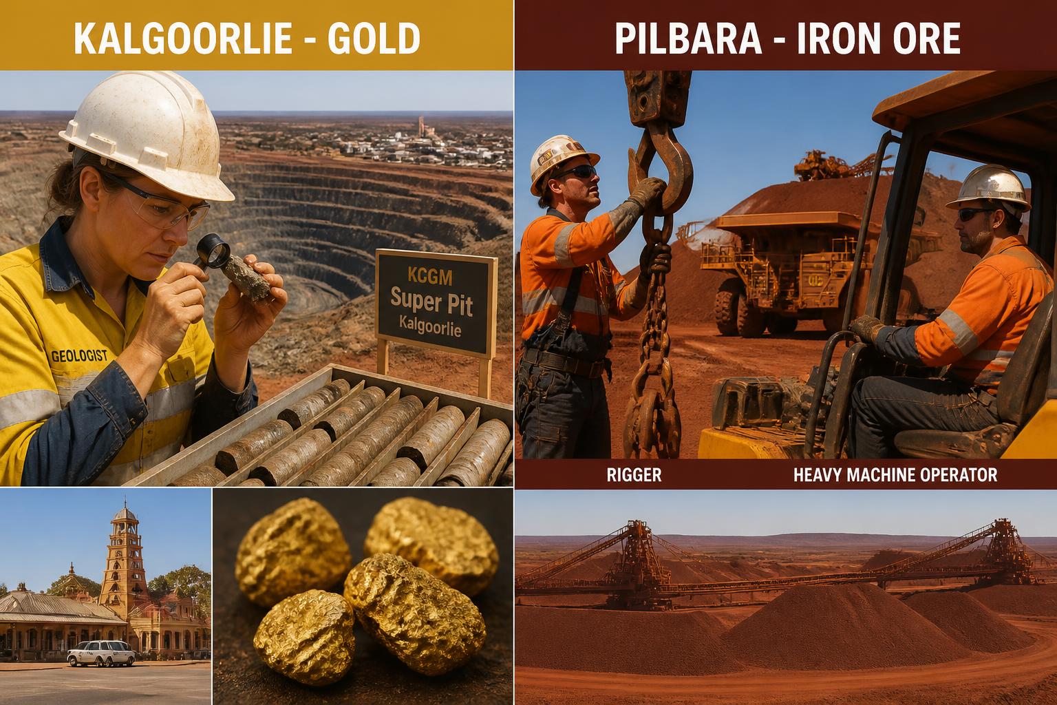 Role and region comparison: Kalgoorlie gold geologist vs Pilbara iron ore rigger and machine operator